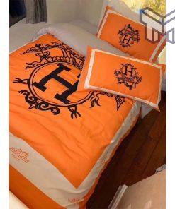 Hermes Bedding Set, Hermes Orange Premium Luxury Brand Bedding Set Home Decor