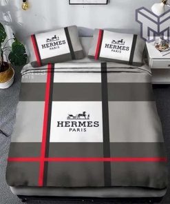 Hermes Bedding Set, Hermes Paris Grey Luxury Brand Premium Bedding Set Bedspread Duvet Cover Set Home Decor