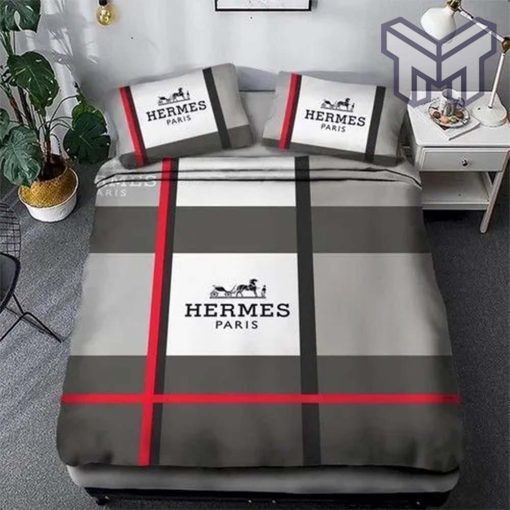 Hermes Bedding Set, Hermes Paris Grey Luxury Brand Premium Bedding Set Bedspread Duvet Cover Set Home Decor