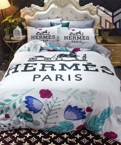 Hermes Bedding Set, Hermes Paris Logo Luxury Brand Bedding Set Home Decor