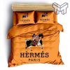 Hermes Bedding Set, Hermes Paris Luxury Brand Fashion Bedding Set Bedspread Duvet Cover Set