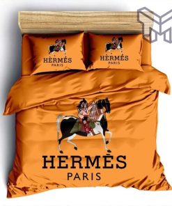 Hermes Bedding Set, Hermes Paris Luxury Brand Fashion Bedding Set Bedspread Duvet Cover Set