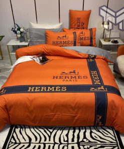 Hermes Bedding Set, Hermes Paris Luxury Brand High End Bedding Set Home Decor