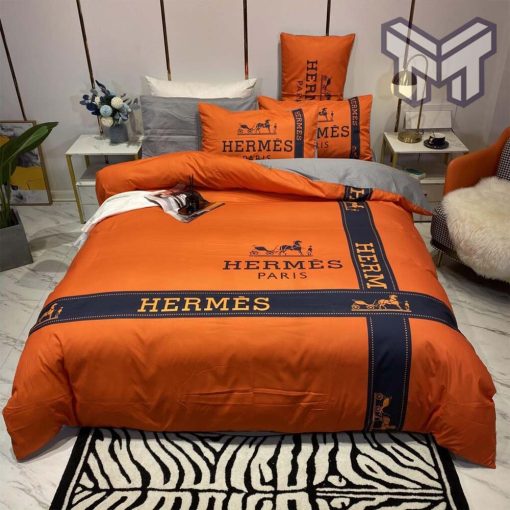 Hermes Bedding Set, Hermes Paris Luxury Brand High End Bedding Set Home Decor