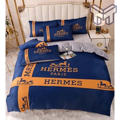 Hermes Bedding Set, Hermes Paris Luxury Brand High-End Bedding Set Home Decor