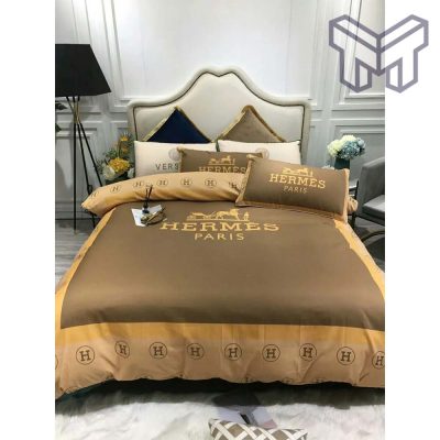 Hermes Bedding Set, Hermes Paris Luxury Brand Premium Bedding Set Bedspread Duvet Cover Set Home Decor