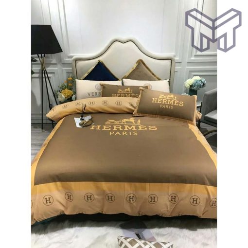 Hermes Bedding Set, Hermes Paris Luxury Brand Premium Bedding Set Bedspread Duvet Cover Set Home Decor