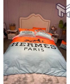 Hermes Bedding Set, Hermes Paris Orange Grey Luxury Brand Premium Bedding Set Bedspread Duvet Cover Set Home Decor