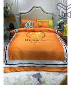 Hermes Bedding Set, Hermes Paris Orange Luxury Brand Bedding Set Bedspread Duvet Cover Set Home Decor