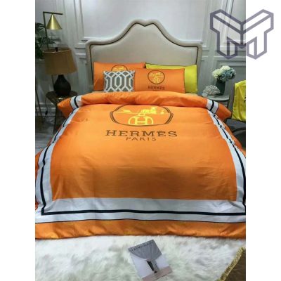 Hermes Bedding Set, Hermes Paris Orange Luxury Brand Bedding Set Bedspread Duvet Cover Set Home Decor