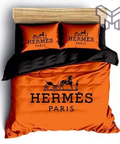 Hermes Bedding Set, Hermes Paris Orange Luxury Brand Fashion Bedding Set Bedspread Duvet Cover Set