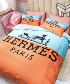 Hermes Bedding Set, Hermes Paris Orange Luxury Brand Premium Bedding Set Bedspread Duvet Cover Set Home Decor