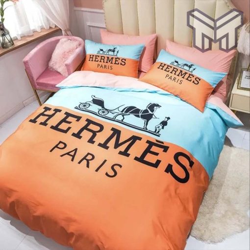 Hermes Bedding Set, Hermes Paris Orange Luxury Brand Premium Bedding Set Bedspread Duvet Cover Set Home Decor