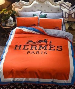 Hermes Bedding Set, Hermes Paris Premium Logo Luxury Brand Bedding Set Home Decor