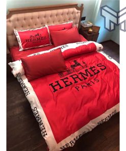 Hermes Bedding Set, Hermes Paris Red Luxury Brand Premium Bedding Set Bedspread Duvet Cover Set Home Decor