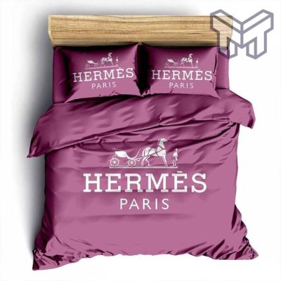 Hermes Bedding Set, Hermes Pinky Luxury Brand Fashion Bedding Set Bedspread Duvet Cover Set