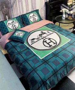 Hermes Bedding Set, Hermes Premium Logo Luxury Brand Bedding Set Home Decor