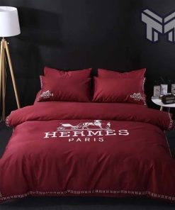 Hermes Bedding Set, Hermes Red Luxury Brand Premium Bedding Set Bedspread Duvet Cover Set Home Decor