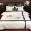 Hermes Bedding Set, Hermes White Brown Luxury Brand Premium Bedding Set Duvet Cover Home Decor