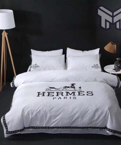 Hermes Bedding Set, Hermes White Luxury Brand Premium Bedding Set Bedspread Duvet Cover Set Home Decor