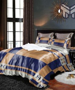 Hermes Yellow Navy Premium Luxury Brand Bedding Set Duvet Cover Home Decor Special Gift