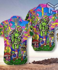 Hippie Alien Hawaiian Graphic Print Short Sleeve Hawaiian Shirt