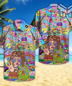 Hippie Guitar Hawaiian Graphic Print Short Sleeve Hawaiian Shirt