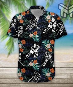 Hockey Lover Tropical Hawaiian Graphic Print Short Sleeve Hawaiian Casual Shirt