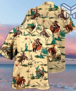 Horse Cowboy Hawaiian Graphic Print Short Sleeve Hawaiian Shirt