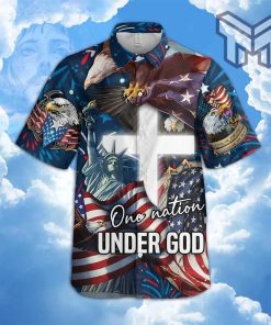 Jesus One Nation Under God Hawaiian Graphic Print Short Sleeve Hawaiian Shirt