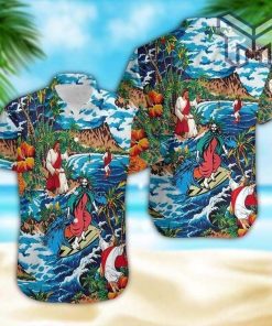 Jesus Surfing On Island Hawaiian Graphic Print Short Sleeve Hawaiian Shirt