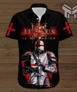 Knights Templar Jesus Hawaiian Graphic Print Short Sleeve Hawaiian Shirt