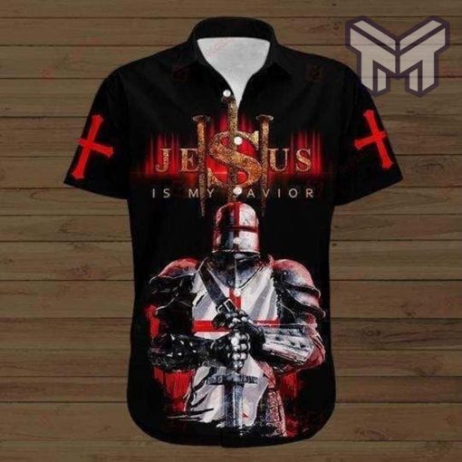 Knights Templar Jesus Hawaiian Graphic Print Short Sleeve Hawaiian Shirt