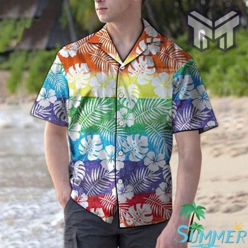 LGBT Tropical Aloha Hawaiian Graphic Print Short Sleeve Hawaiian Casual Shirt