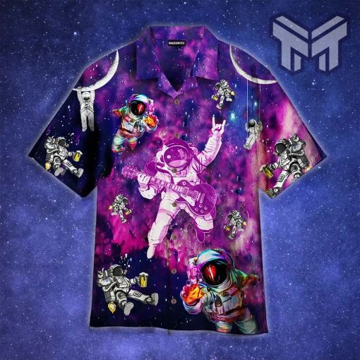 Let's Rock Astronaut Tropical Hawaiian Graphic Print Short Sleeve Hawaiian Shirt