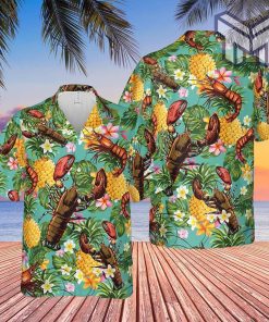 Lobster Tropical Hawaiian Graphic Print Short Sleeve Hawaiian Shirt