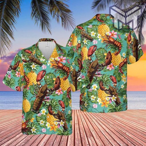 Lobster Tropical Hawaiian Graphic Print Short Sleeve Hawaiian Shirt