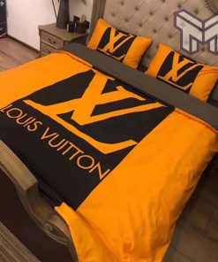 Louis Vuiton Orange Logo Luxury Brand Bedding Set Home Decor