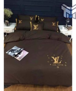 Louis Vuitton Basic Golden Logo Brown Luxury Brand Bedding Set Duvet Cover Home Decor