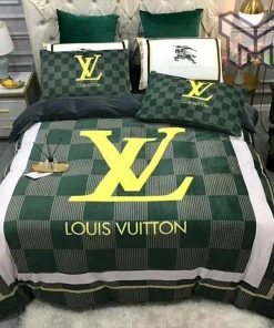 Louis Vuitton Bedding Set, Louis Vuitton Dark Green Bedding Set, Duvet Cover Home Decor