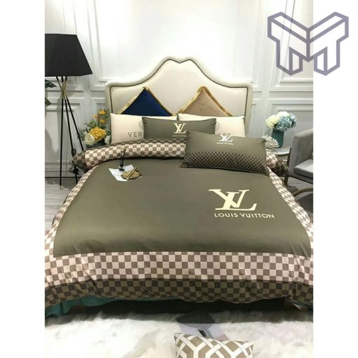 Louis Vuitton Bedding Set, Louis Vuitton Olive Bedding Set, Duvet Cover Home Decor