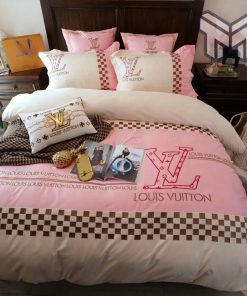 Louis Vuitton Bedding Set,Louis Vuitton Beige Light Pink, Bedding Set, Duvet Cover Home Decor