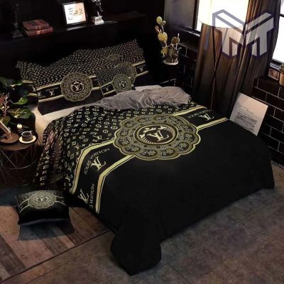 Louis Vuitton Bedding Set,Louis Vuitton Black Gold Bedding Set, LV Home Decor