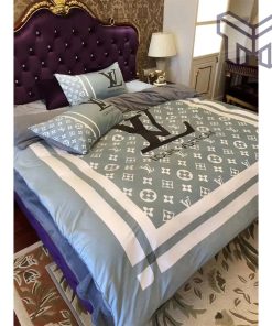 Louis Vuitton Bedding Set,Louis Vuitton Blue Monogram Luxury Brand Bedding Set, Duvet Cover Home Decor