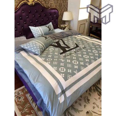 Louis Vuitton Bedding Set,Louis Vuitton Blue Monogram Luxury Brand Bedding Set, Duvet Cover Home Decor