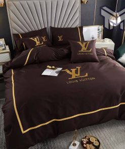 Louis Vuitton Bedding Set,Louis Vuitton Brown And Golden Bedding Set, Bedspread, Duvet Cover Set Home Decor