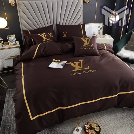 Louis Vuitton Bedding Set,Louis Vuitton Brown And Golden Bedding Set, Bedspread, Duvet Cover Set Home Decor