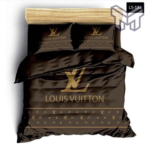 Louis Vuitton Bedding Set,Louis Vuitton Brown Fashion Logo Luxury Brand Premium Bedding Set Home Decor