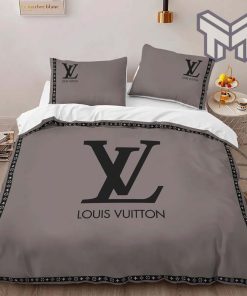 Louis Vuitton Bedding Set,Louis Vuitton Brown Logo Luxury Brand Bedding Set, LV Home Decor