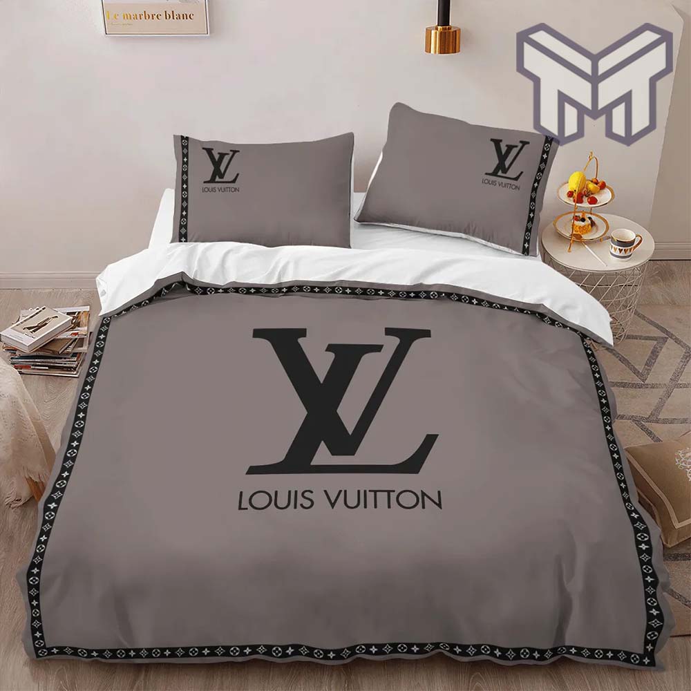 Louis Vuitton Blue And Black Logo Brand Bedding Set Home Decor